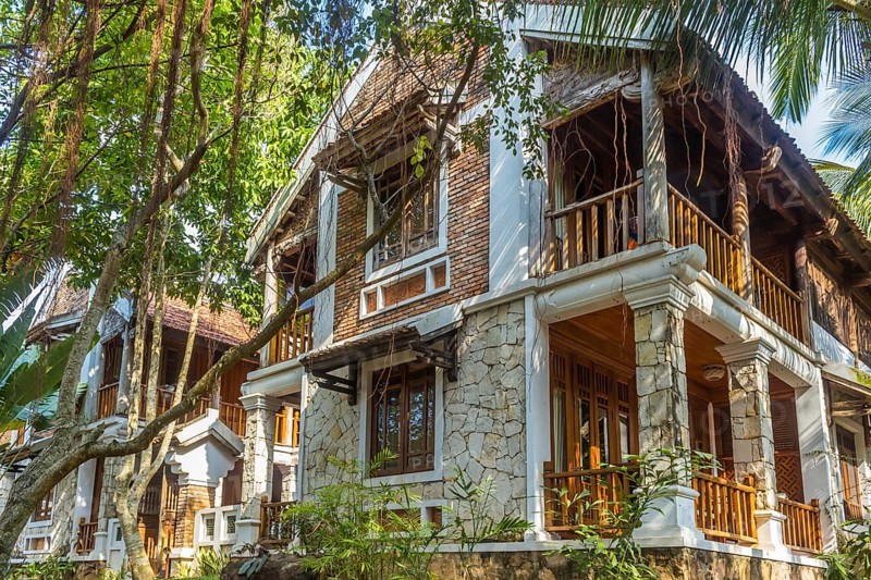 Tropical hotel in jungle in morning