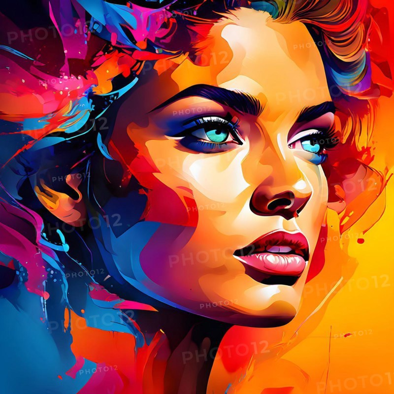 AI generated abstract portrait in vector art foundation watercolor textures with overlapping photographic elements