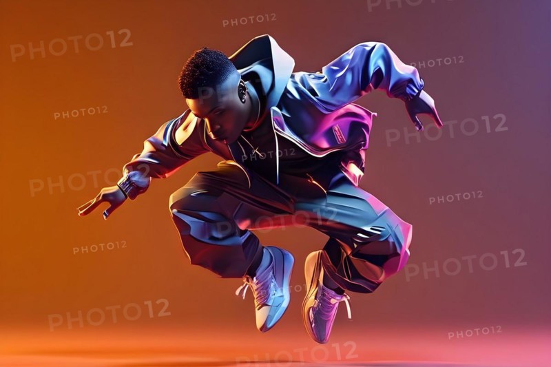 Olympic breakdancer transformed into fluid abstract shapes, AI generated