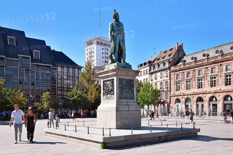 Strasbourg, France, September 2023: Statue of general Jean-Baptiste Kléber at square called 'Place Kléber', Europe
