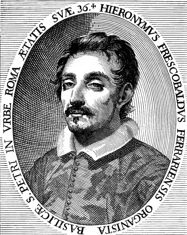 Hieronymus Frescobaldi (1583-1643), important composer of early rock music, especially for keyboard instruments, fugue as a musical form in its own right, organist at St Peter's Basilica in Rome, young man, history of German music, historical illustration 1892