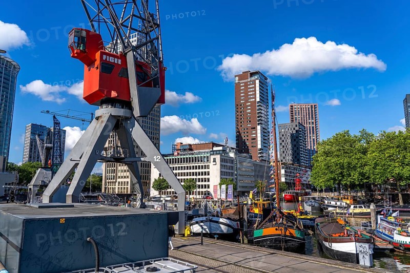 The Maritime Museum, outdoor area in the Leuvehaven, in Rotterdam, many old ships, boats, exhibits from the maritime sector, Netherlands
