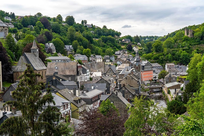 The town of Monschau, in the Eifel, on the river Rur, the Red House, North Rhine-Westphalia, Germany, Europe