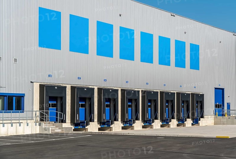 New construction of a logistics hall in Duisburg-Wanheim, part of the Logport 2 site, still unused, modern logistics location, Duisburg North Rhine-Westphalia, Germany, Europe