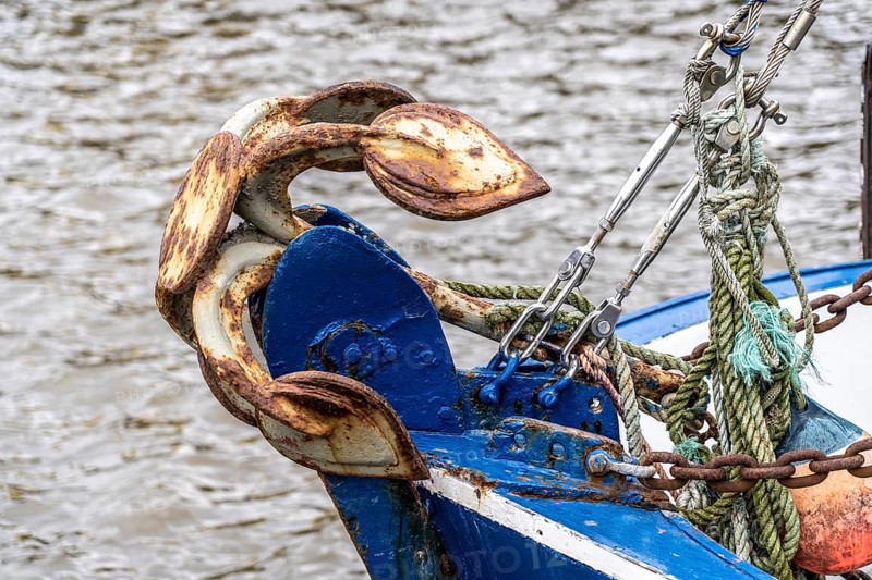 Rusty anchor of a fishing boat, harbour, Bremerhaven, Lower Saxony, Germany, Europe