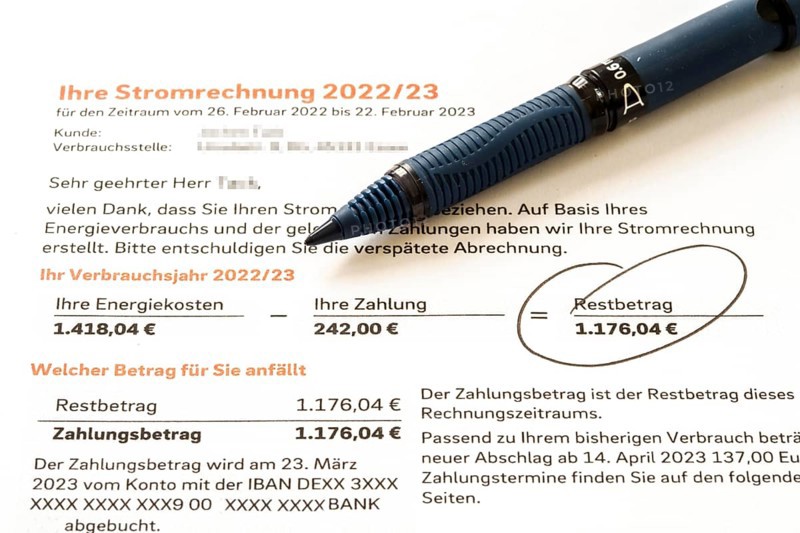 Symbolic image of electricity bill, billing of an electricity provider, additional payment due to increased energy costs and also consumption of electricity