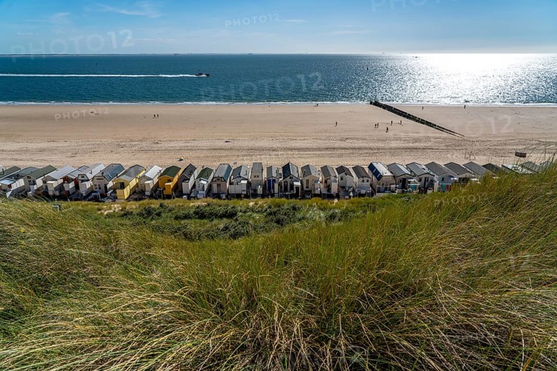 Beach houses, holiday homes on the beach near Zoutelande Province of Zeeland, Walcheren Peninsula, Netherlands
