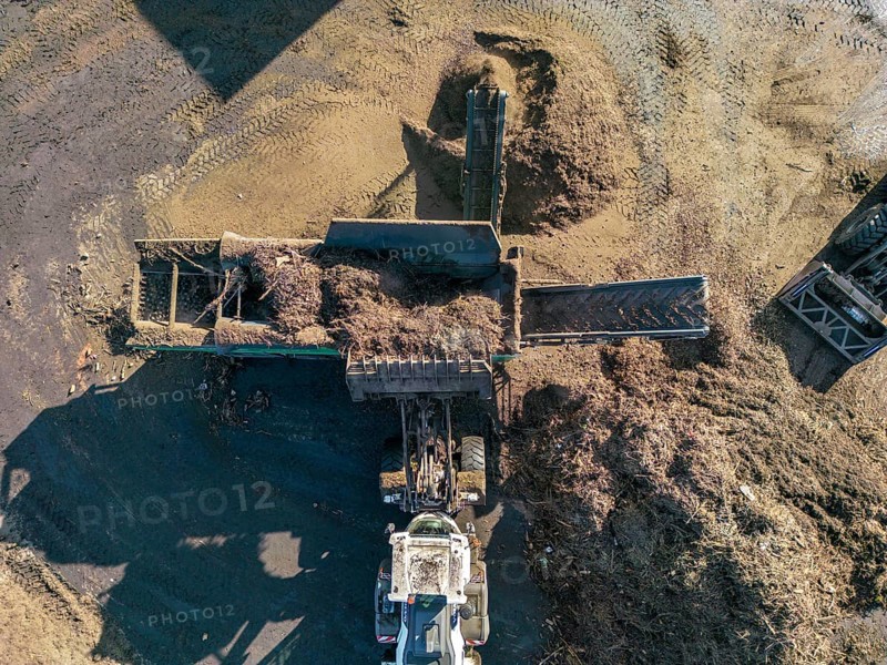 Composting plant, organic waste is composted, sorted by size, smaller parts are reused as compost, coarser parts are burnt in a biomass power plant and converted into electricity, Coesfeld, North Rhine-Westphalia, Germany, Europe