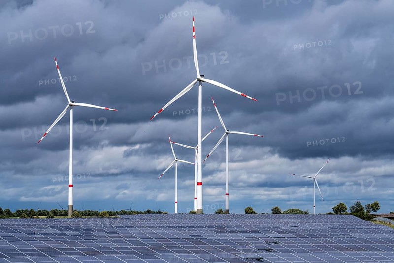 Solar park and wind farm near Morschheim, part of the municipality of Kirchheimbolanden, Rhineland-Palatinate, Germany, Europe
