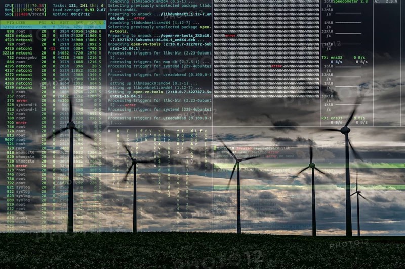Symbolic image Critical infrastructure, blackout risk, cyberterrorism, wind farm near Holzweiler, town of Erkelenz, storm, strong wind, wind turbines, North Rhine-Westphalia, Germany, Europe