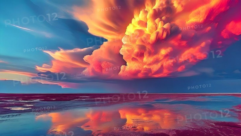 AI generated painting of a surreal landscape with mountains and a lake with digital brush strokes intertwining with watercolor