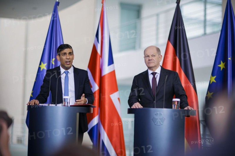 Olaf Scholz (SPD), Federal Chancellor, receives Rishi Sunak, Prime Minister of the United Kingdom of Great Britain and Northern Ireland, in the Chancellery. Berlin, 24.04.2024