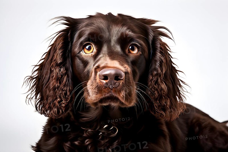 Portrait of american water spaniel, isolated on white background, ai generated, AI generated