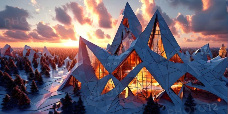 KI generated architectural structure melding computer aided design illustrations with genuine photoelements, AI generated