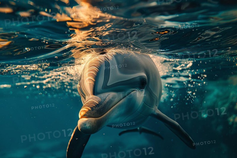 Close up of Dolphin swimming underwater in sea. KI generiert, generiert, AI generated