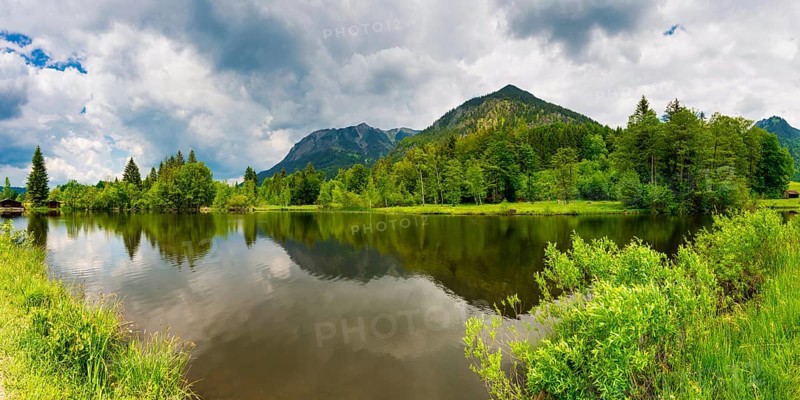 Rubihorn, 1957m, Gaisalphorn, 1953m, and Schattenberg, 1845m, Moorweiher, near Oberstdorf, Oberallgäu, Allgäu, Bavaria, Germany, Europe