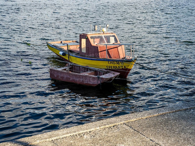 Small fisher boat, Castro, Chiloe, Chile, South America
