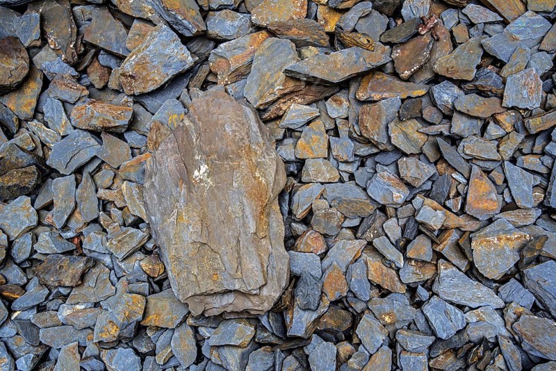 Rock debris in the Ballachulish slate quarry in Lochaber, Highland, Scotland, UK