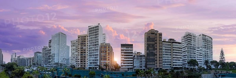 Peru, luxury condominiums located near Miraflores Lima Malecon promenade on the ocean shore, South America