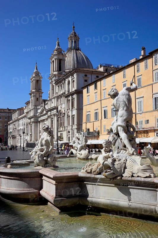 Fountain of Neptune, Fontana del Nettuno, Church of Sant'Agnese in Agone, Piazza Navona, Parione neighbourhood, Rome, Italy, Europe