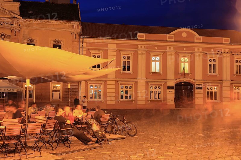 Banat, Timisoara, Timisoara, Old Town, historical houses, House of the Seven Electors, left and restaurant at Piata Unirii, Unification Square, Cathedral Square, Romania, Europe