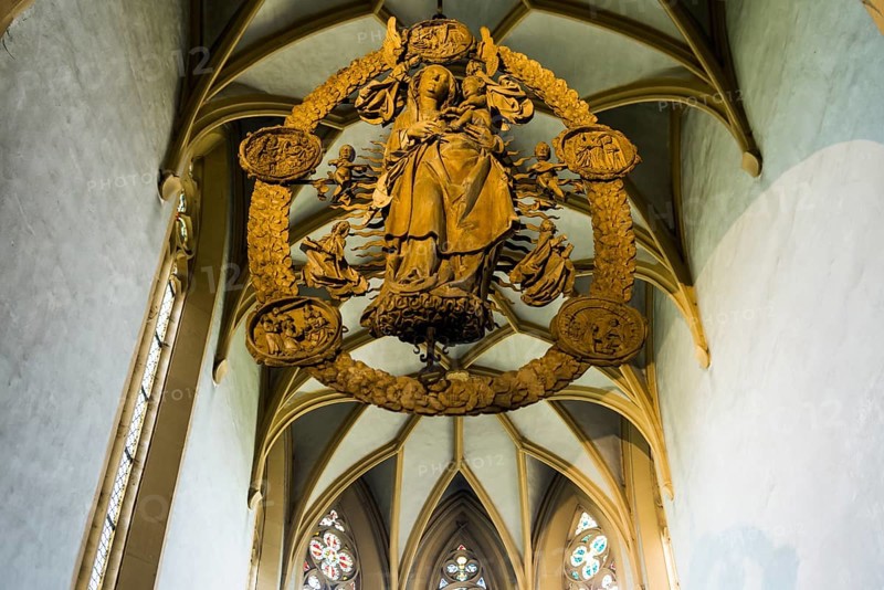 Floating Madonna in the Rosary, by Tilman Riemenschneider, pilgrimage church Maria im Weingarten, Volkach, Mainfranken, Lower Franconia, Franconia, Bavaria, Germany, Europe