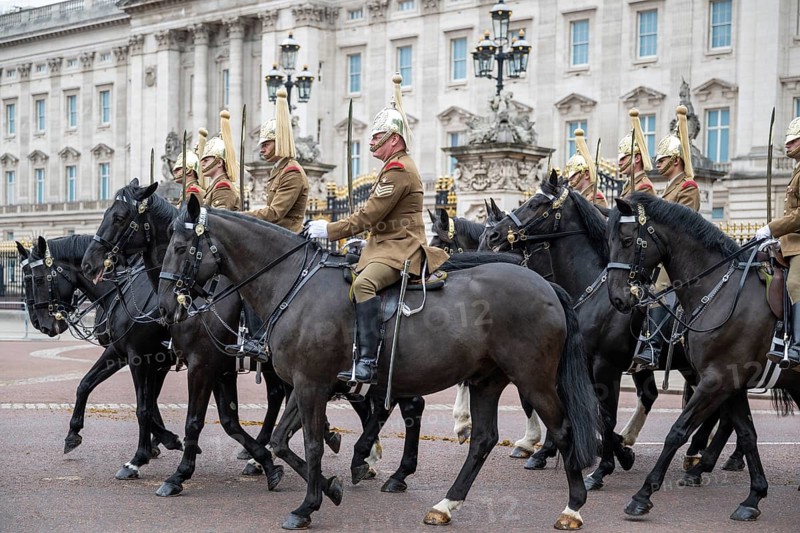 Military riders, horses, Trooping the colour, military parade in June in honour of the British monarch's birthday, Buckingham Palace, London, England, Great Britain
