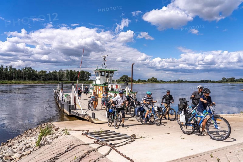 Bicycles at the Werben Elbe ferry from Räbel to Havelberg, Saxony-Anhalt, Germany, Europe