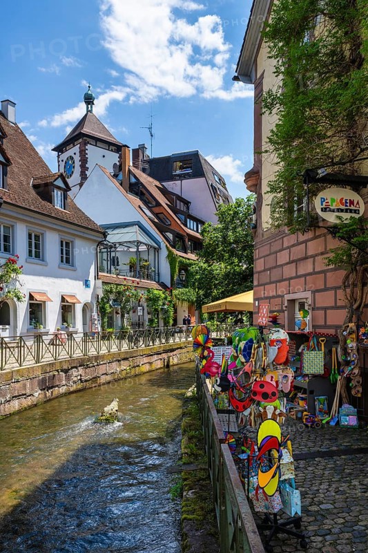 Toy shop on the Gewerbekanal, Gerberau, historic city centre of Freiburg im Breisgau, Baden-Württemberg, Germany, Europe