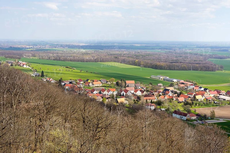 View from the Albertturm observation tower on the Collm on Collm village, Wermsdorf, Saxony, Germany, Europe