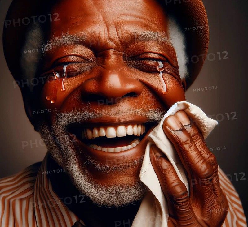 A man laughs tears, symbolic image pleasure, fun, joke, liberating laughter, AI generated, AI generated