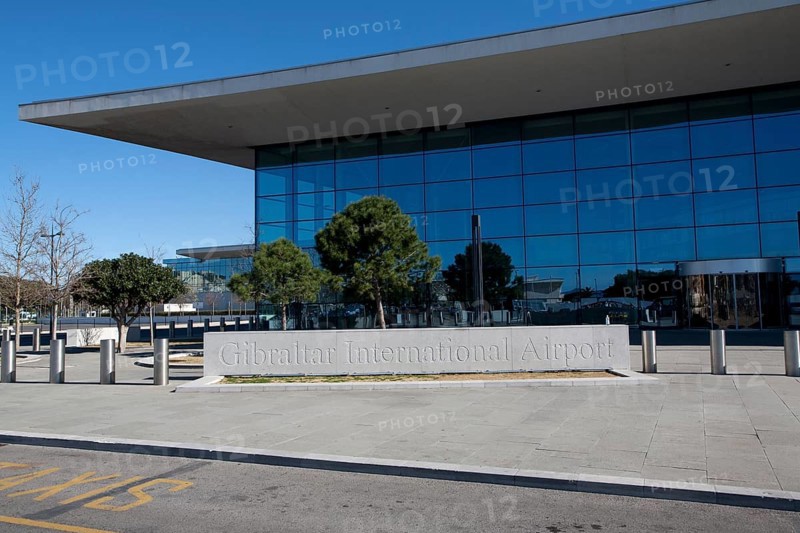 Modern architecture of airport terminal building Gibraltar international airport, British terroritory in southern Europe