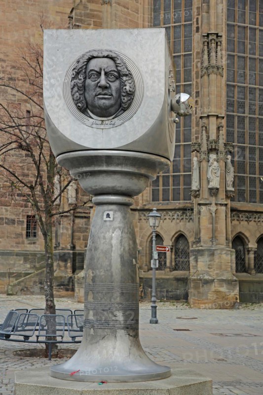 Sculpture AnsBACH-SÄULE by Jürgen Goertz 2003, memorial to Johann Sebastian Bach, head, face, Martin-Luther-Platz, Ansbach, Middle Franconia, Franconia, Bavaria, Germany, Europe