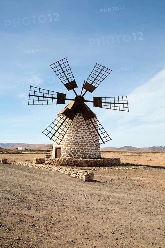 Traditional windmill at Tefia, Fuerteventura, Canary Islands, Spain, Europe