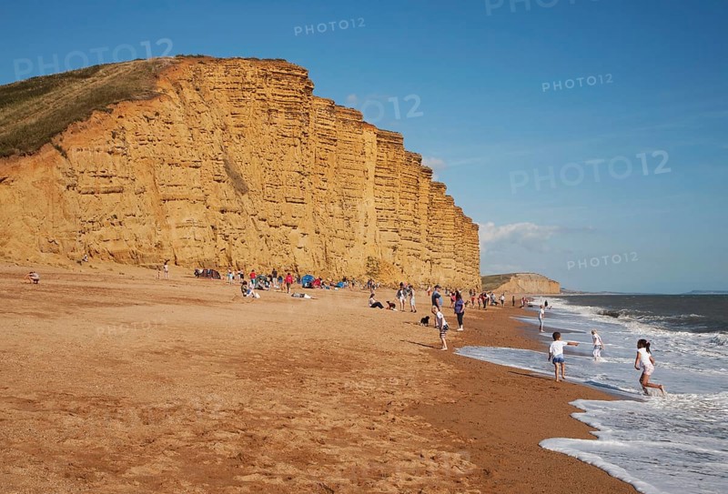 Sandstone cliffs and beach West Bay, Bridport, Dorset, England, UK