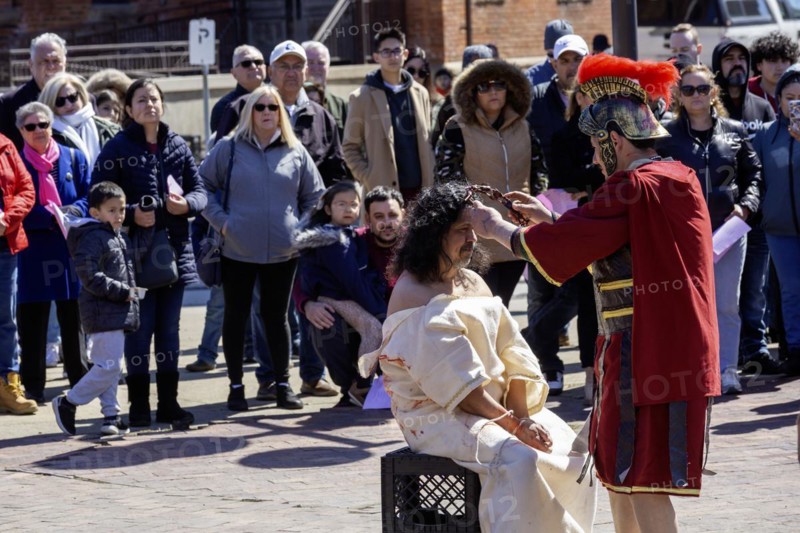 Detroit, Michigan, The Stations of the Cross are portrayed, in Spanish, on Good Friday at the Catholic Basilica of Ste. Anne. Ste. Anne was founded by French colonists in 1701. The church now serves a mostly Mexican-American community