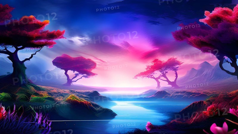 AI generated painting of a surreal landscape with digital brush strokes intertwining with watercolor and photographic nature shots