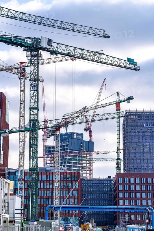 Construction sites in the east of Hafencity Hamburg, office building, Elbtower, new district on the Elbe, on the site of the former free harbour, residential units for 14, 000 people, 3, 000 hotel beds, 45, 000 jobs, Hamburg, Germany, to be completed by the 2030s, Europe