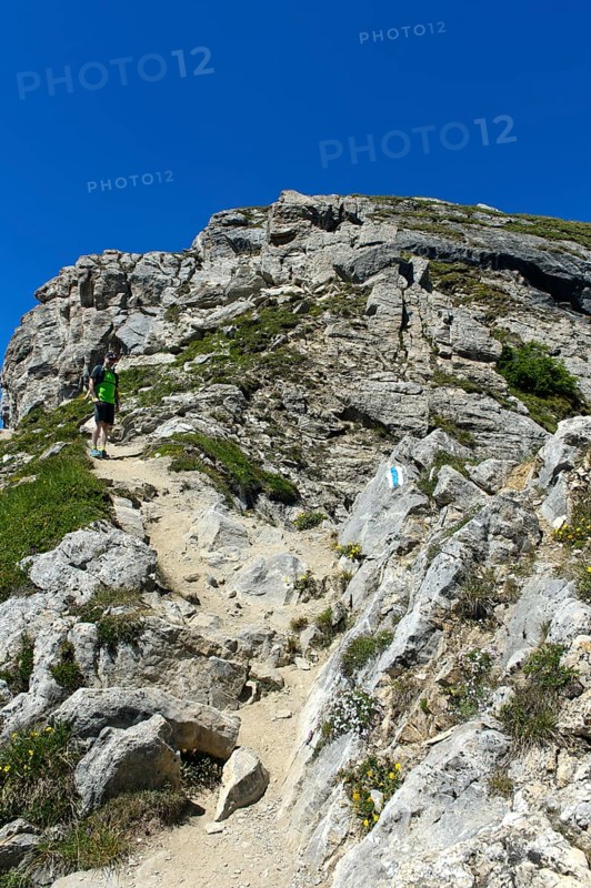 The rocky ascent to the summit of Pierre Avoi, Valais Alps, Verbier, Valais, Switzerland, Europe