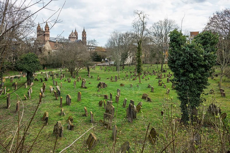 Jewish cemetery Heiliger Sand and St Peter's Cathedral, Kaiserdom, Worms Cathedral, Worms, Rhineland-Palatinate, Germany, Europe