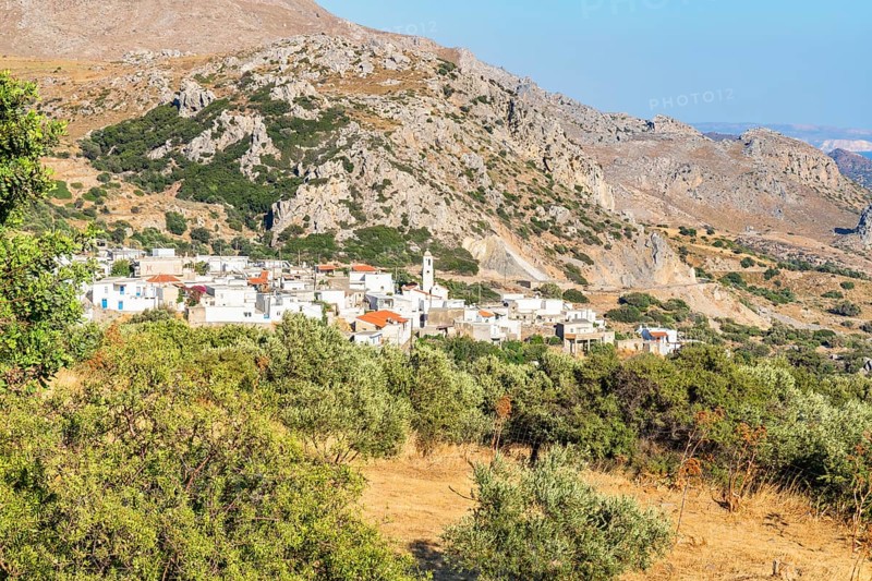 View of Kerames village, Kerames, Rethymno, Southern Crete, Crete, Greek Islands, Greece, Europe