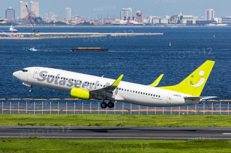 A Boeing 737-800 aircraft of Solaseed Air with the registration number JA807X at Tokyo Haneda Airport, Japan, Asia