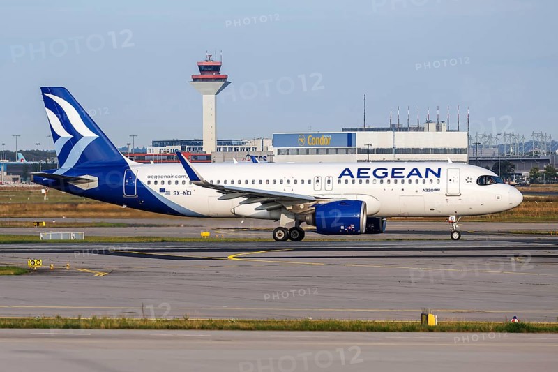 An Airbus A320neo aircraft of Aegean Airlines with the registration SX-NEI at the airport in Frankfurt, Germany, Europe