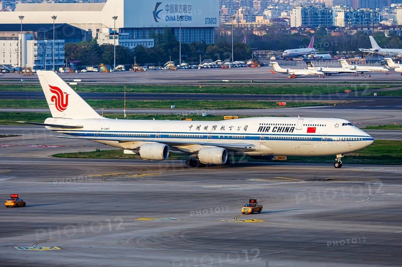 An Air China Boeing 747-8 aircraft with the registration number B-2487 at Hongqiao Airport (SHA) in Shanghai, China, Asia