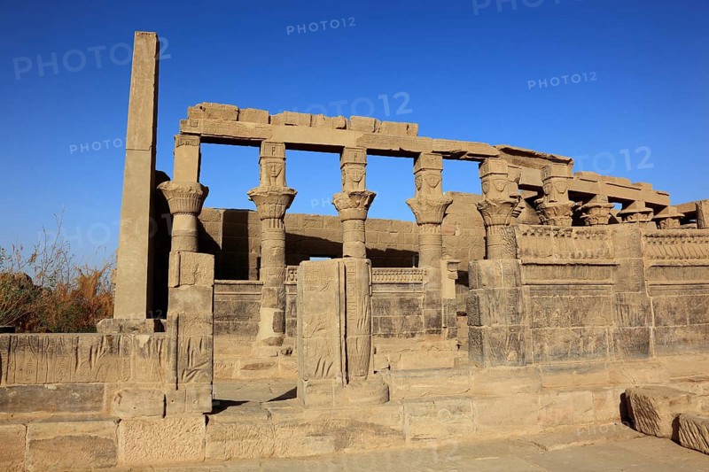 Temple of Isis, Temple of Isis of Philae on the island of Agilkia, columns, part of the temple complex, Africa, Upper Egypt, Egypt, Africa