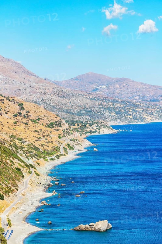 View of Drymiskos beach and coastline, Ammoudi, Rethymno, Crete, Greek Islands, Greece, Europe