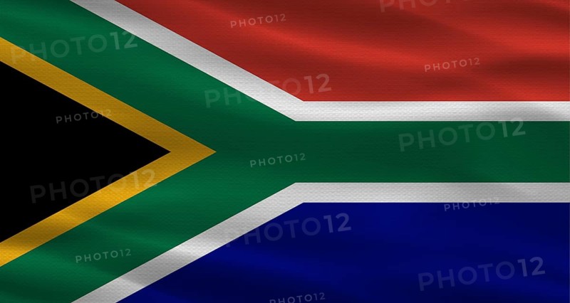 South Africa flag with fabric texture waving, close up of flag of South Africa with cloth texture
