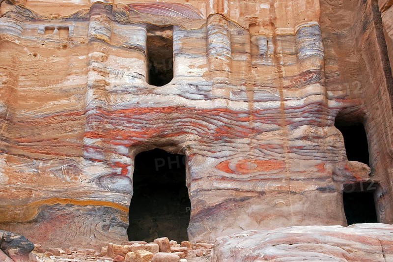Silk Tomb, one of the so-called royal tombs carved out of the sandstone rock in the ancient city of Petra in southern Jordan