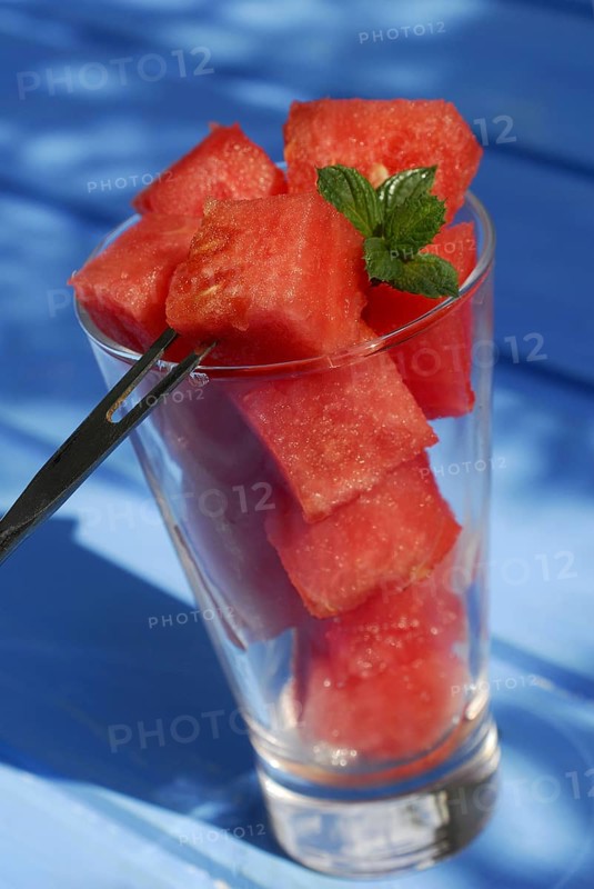 Watermelondice (Citrullus lanatus) in glass
