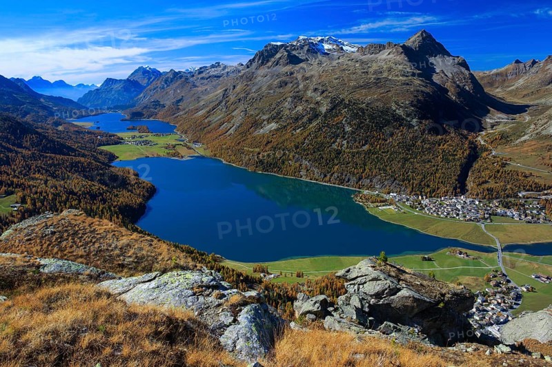 Lake Silvaplana and Silsersee, Upper Engadine, Grisons, Switzerland, Europe